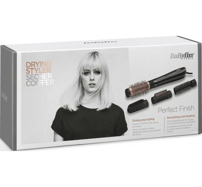 Фен-щітка Babyliss Perfect Finish, 1000Вт, 2 режими, іоніз-я, хол. обдув, кераміка, чорний