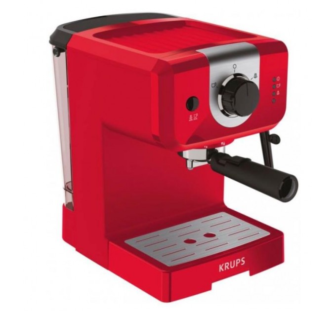 Кофеварка Krups рожковая Opio 1.5л, молотый, ручной капучинатор, подогрев чашек, красный