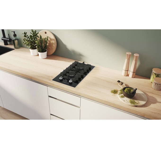 Варочная поверхность Bosch газ на стекле, 30см, Домино, чугун, черный