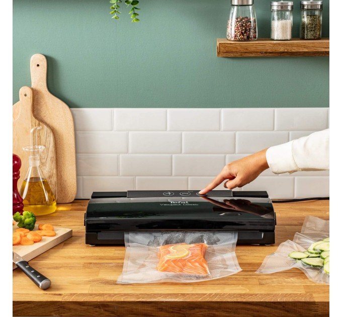 Вакууматор Tefal Classic для пакетів, 35см, електронне керування, +18 пакетів,, пластик, чорний