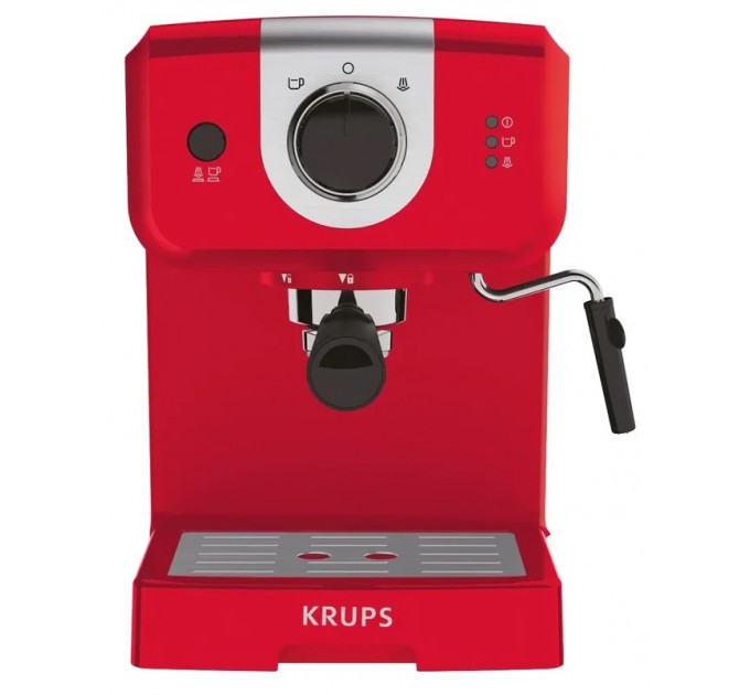 Кофеварка Krups рожковая Opio 1.5л, молотый, ручной капучинатор, подогрев чашек, красный