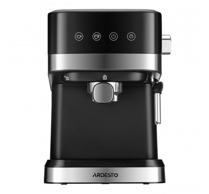 Кавоварка ARDESTO ріжкова 1.5л, мелена, ручний капучинатор, сенсорне керування, чорно-сріблястий
