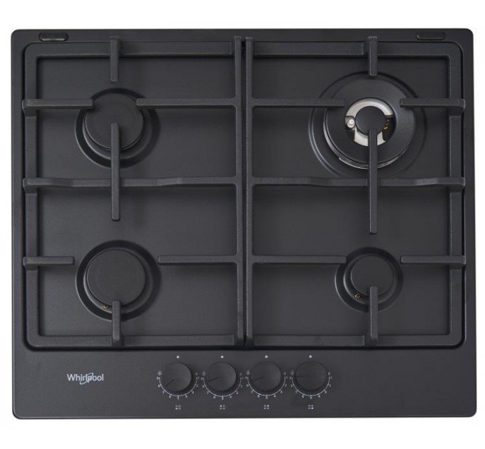 Варочная поверхность Whirlpool газовая, 60см, чугун, конфорка с двойным рядом пламени, черный