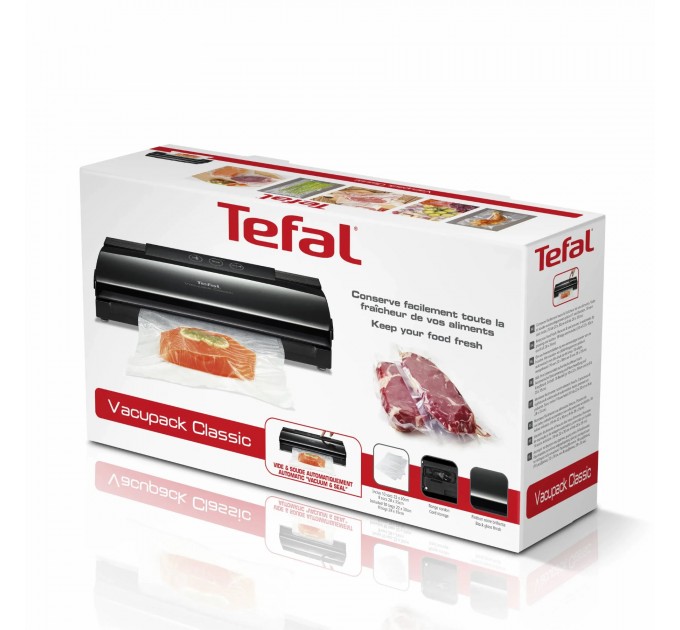 Вакууматор Tefal Classic для пакетів, 35см, електронне керування, +18 пакетів,, пластик, чорний