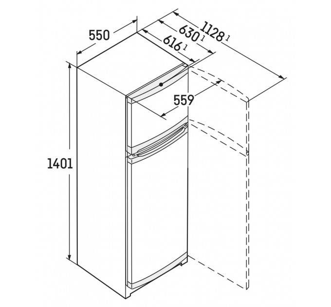 Холодильник Liebherr з верхньою мороз., 140x55x63, холод.відд.-189л, мороз.відд.-44л, 2 дв., A+, ST, білий