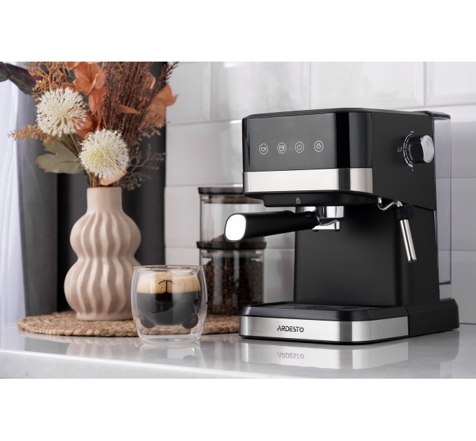 Кавоварка ARDESTO ріжкова 1.5л, мелена, ручний капучинатор, сенсорне керування, чорно-сріблястий