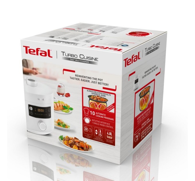 Мультиварка-скороварка Tefal Turbo Cuisine , 1000Вт, чаша-4.8л, механічне керув., пластик, білий