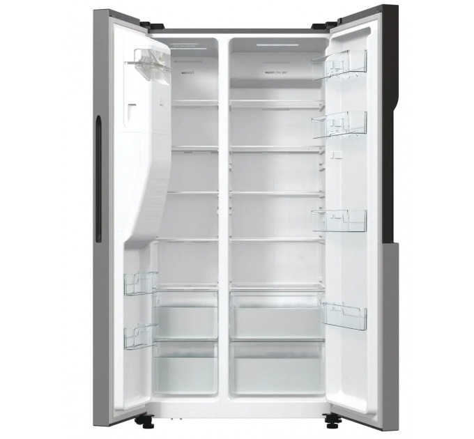 Холодильник SBS Gorenje, 179х70х92см, 2 двері, 376(190)л, А++, NF+, Інв., Зона св-ті, диспенсер, генератор льоду, Зовн. Диспл, нерж