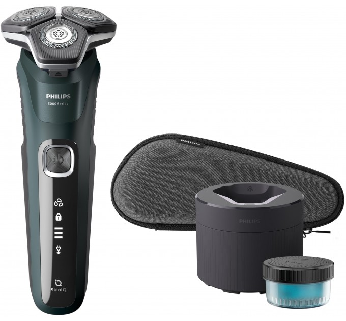 Бритва електр. Philips Series 5000 роторная, 9Вт, бритв.головок-3, Li-Ion, сух.+влажн., триммер, черно-зеленый