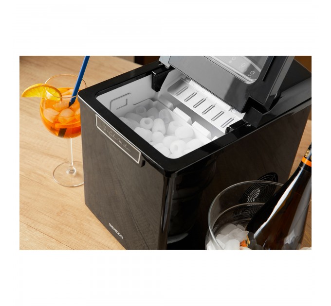 Льодогенератор побутовий Sencor SIM3000BK, 105 Вт, 12 кг/добу, об'єм 1.9л, приготування за 9 хв, 2 розміри льоду, чорний