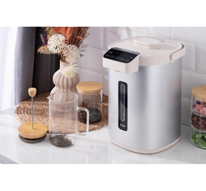 Термопот ARDESTO 5.5л, дисплей, нержавіюча сталь+пластик, сіро-білий