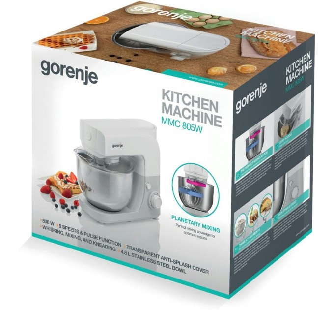 Кухонная машина Gorenje 800Вт, чаша-металл, корпус-металл, насадок-3, белый