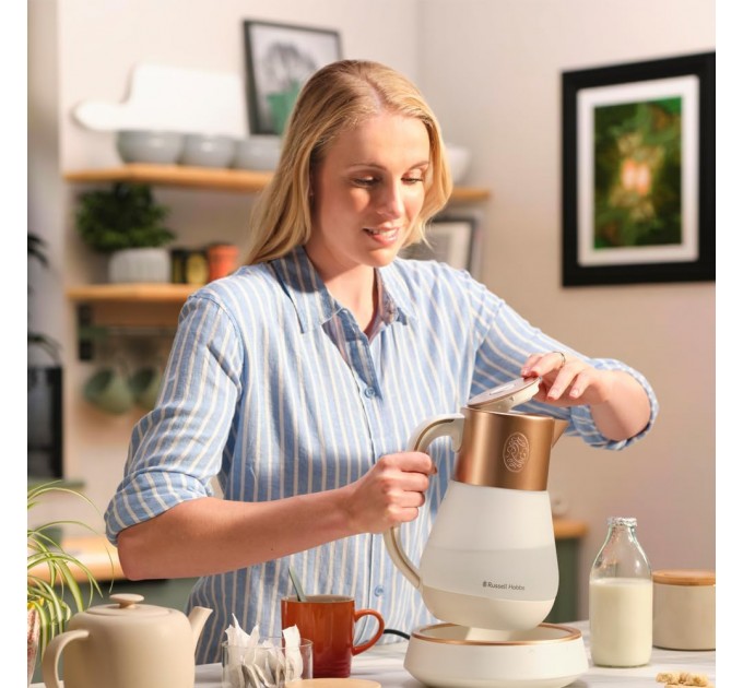 Электрочайник Russell Hobbs Calm, 1.7л, стекло, музыка, подсветка, сенсор, бело-медный