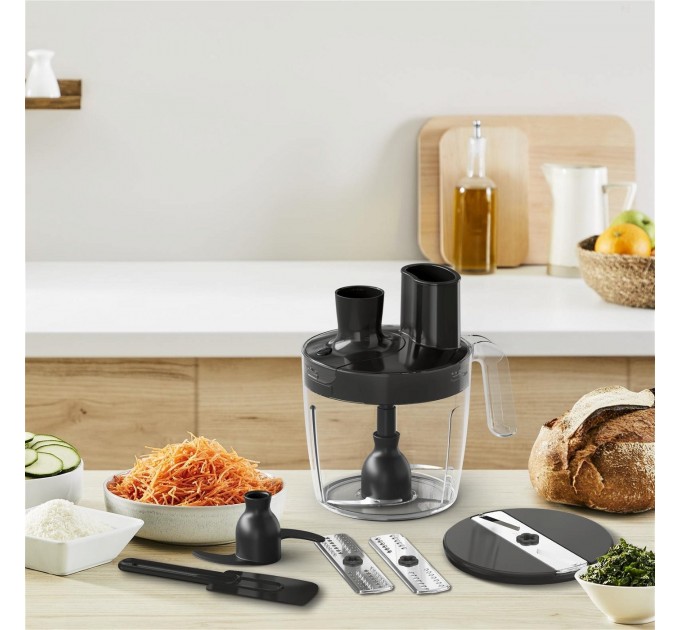 Блендер Tefal заглибний Quickchef+, 1000Вт, 4в1, чаша-800мл, чопер-500мл, кухонний комбайн 5в1, турборежим, сіро-чорний