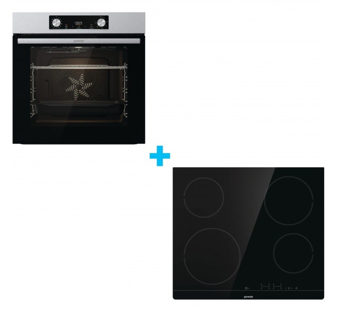 Комплект Gorenje (духовка + поверхность стеклокерамич. BO6737E02X - нерж. + ECT41SC - чорна), 738881