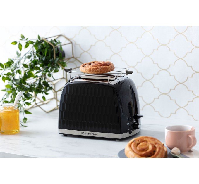 Тостер Russell Hobbs Honeycomb 850Вт, широкі слоти, пластик, чорний