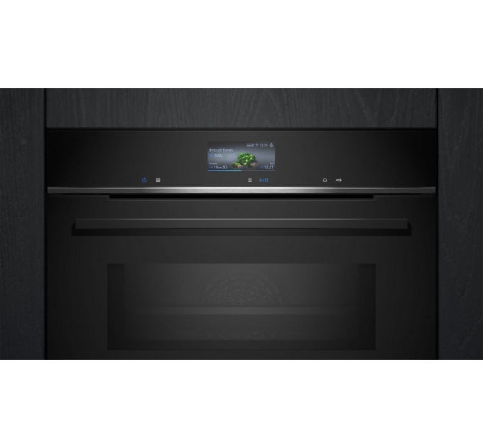 Духовой шкаф Siemens электрический, 67л, A, дисплей, конвекция, пиролиз, ф-ция СВЧ, черный