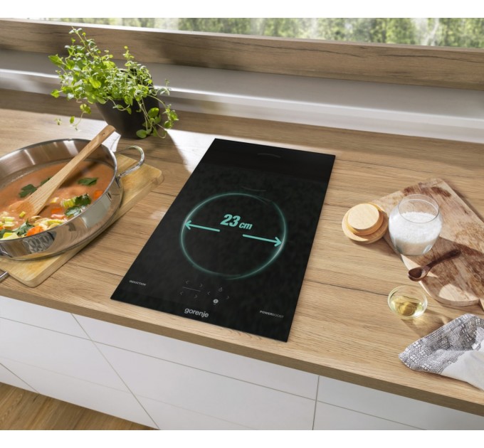 Варильна поверхня Gorenje індукційна, 30см, Доміно, PowerBoost, TouchControl, поєднання конфорок, чорний