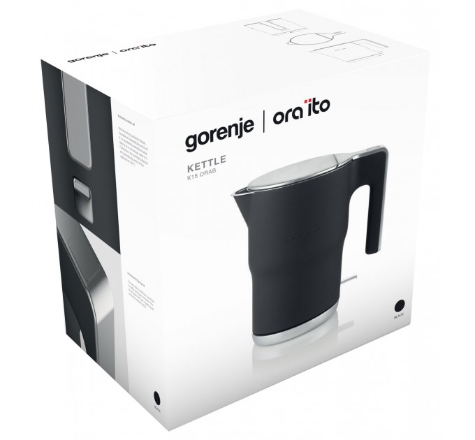 Електрочайник Gorenje 1.5л, з подвійними стінками, чорний матовий