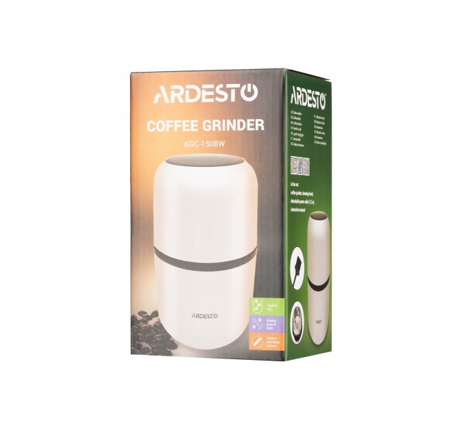 Кавомолка ARDESTO роторна 150Вт, об'єм зерен-80г, пластик, білий
