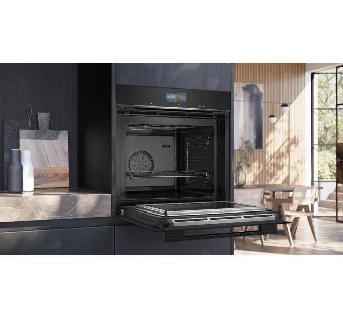 Духовой шкаф Siemens электрический, 67л, A, дисплей, конвекция, пиролиз, ф-ция СВЧ, черный