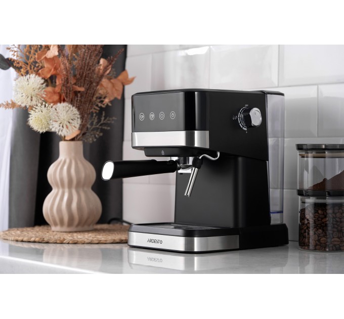 Кавоварка ARDESTO ріжкова 1.5л, мелена, ручний капучинатор, сенсорне керування, чорно-сріблястий