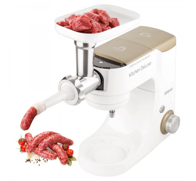 Кухонна машина Sencor 1000Вт, чаша-метал, корпус-пластик, насадок-15, біло-золотий