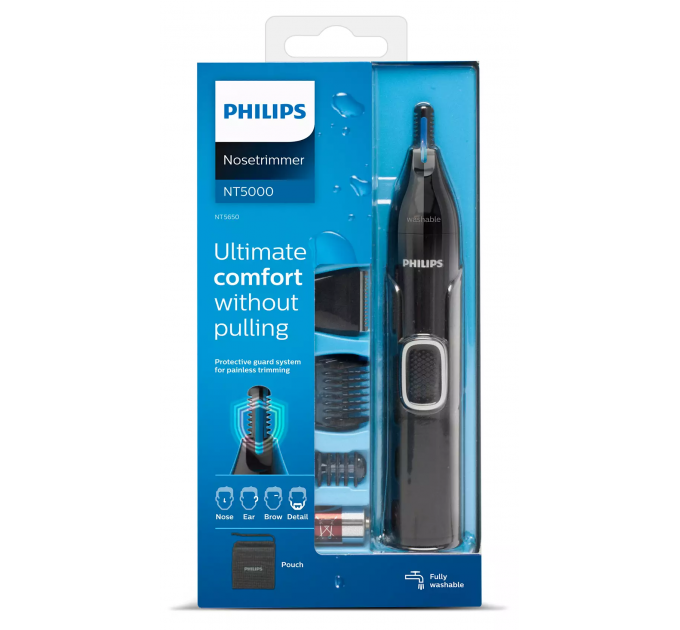 Триммер Philips Series 5000 для бороды, усов, окантовки,бровей, носа и ушей, 1хАА, насадок-4, чехол, сталь, черный