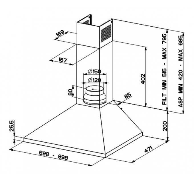 Вытяжка Faber купольная, 90см, 718м.куб/ч, Value Pb Bk A90, черный