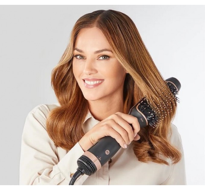 Фен-щітка Rowenta Reverso Dry&Brush 2в1, 1200Вт, 3 режими, іоніз-я, хол. обдув, насадок-2, кераміка, чорний-золотистий