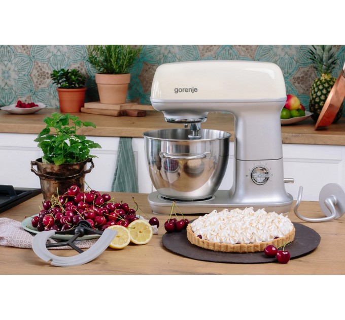 Кухонная машина Gorenje 1000Вт, чаша-металл, корпус-металл, насадок-4, серебристо-бежевый