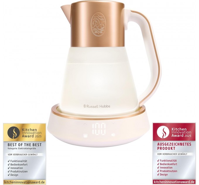 Электрочайник Russell Hobbs Calm, 1.7л, стекло, музыка, подсветка, сенсор, бело-медный