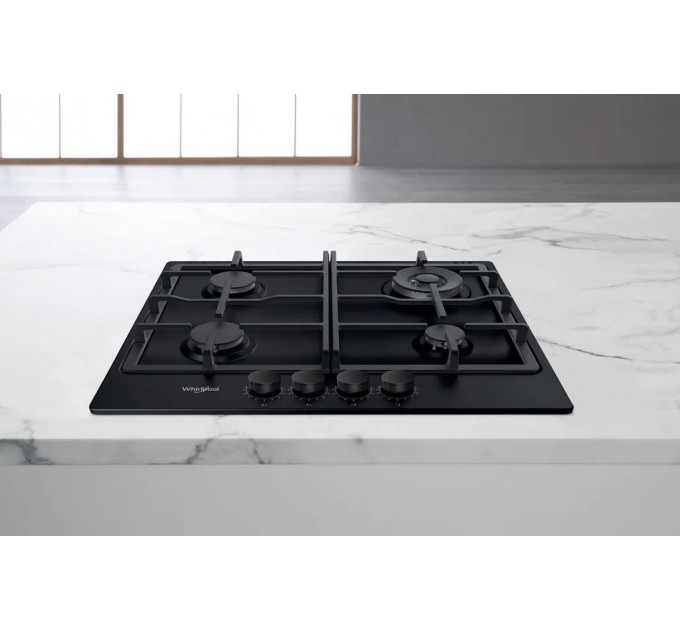 Варочная поверхность Whirlpool газовая, 60см, чугун, конфорка с двойным рядом пламени, черный