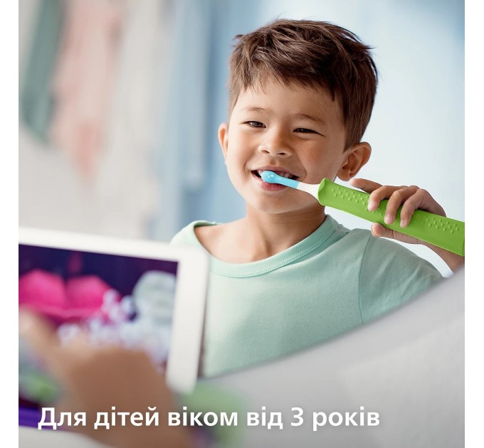 Щітка зубна електр. Philips, Sonicare For Kids, 62т. колив/хв, насадок-2, світло-зелений