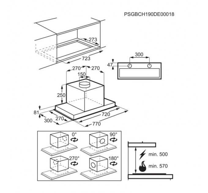 Вытяжка Electrolux встраиваемая, 77см, 700м.куб/ч, пульт, Hob2Hood, нерж