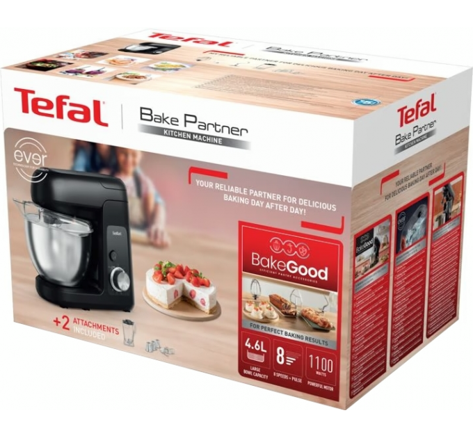 Кухонная машина Tefal Bake Partner 1100Вт, чаша-металл, корпус-пластик, насадок-6, черный