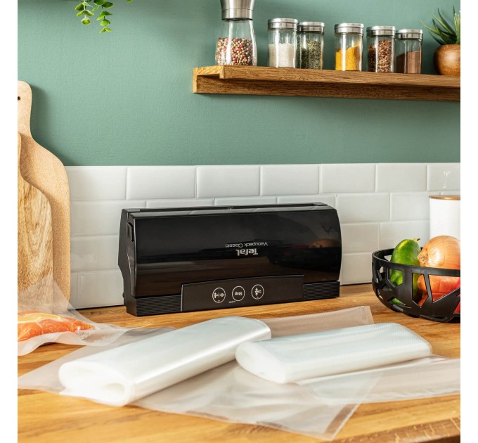 Вакууматор Tefal Classic для пакетів, 35см, електронне керування, +18 пакетів,, пластик, чорний