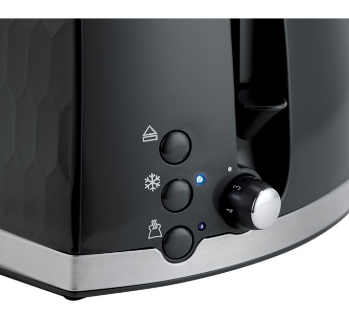 Тостер Russell Hobbs Honeycomb 850Вт, широкі слоти, пластик, чорний