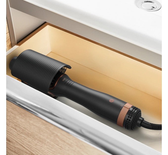 Фен-щітка Rowenta Reverso Dry&Brush 2в1, 1200Вт, 3 режими, іоніз-я, хол. обдув, насадок-2, кераміка, чорний-золотистий