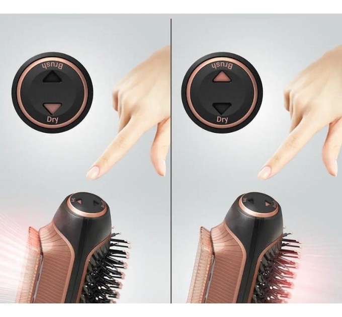 Фен-щітка Rowenta Reverso Dry&Brush 2в1, 1200Вт, 3 режими, іоніз-я, хол. обдув, насадок-2, кераміка, чорний-золотистий