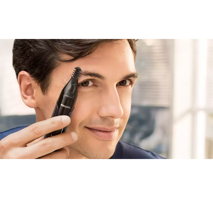 Триммер Philips Series 5000 для бороды, усов, окантовки,бровей, носа и ушей, 1хАА, насадок-4, чехол, сталь, черный