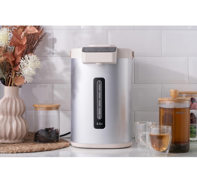 Термопот ARDESTO 5.5л, дисплей, нержавіюча сталь+пластик, сіро-білий
