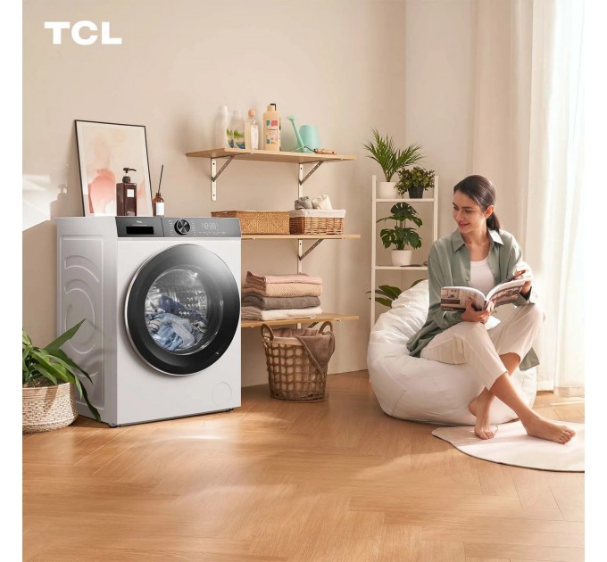 Стиральная машина TCL фронтальная, 9кг, 1400, A+++, 57см, дисплей, пар, инвертор, белый
