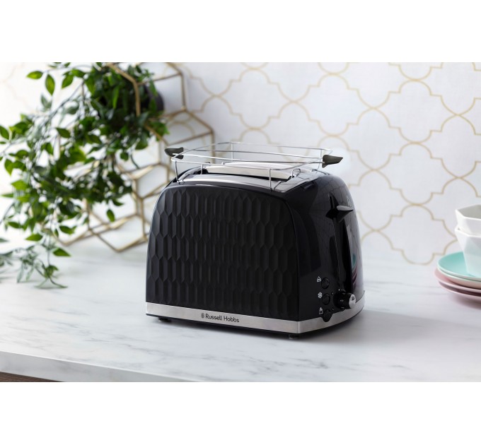 Тостер Russell Hobbs Honeycomb 850Вт, широкі слоти, пластик, чорний