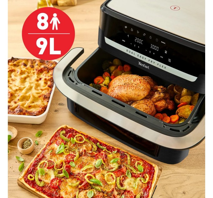 Мультипечь Tefal Dual Easy Fry Flex, 2700Вт, чаша-5.5+3.5л, сенсорное управл., 2 чаши, гриль, пластик, черный