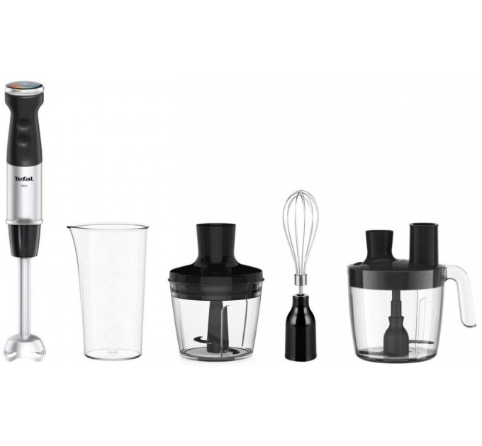 Блендер Tefal заглибний Quickchef+, 1000Вт, 4в1, чаша-800мл, чопер-500мл, кухонний комбайн 5в1, турборежим, сіро-чорний