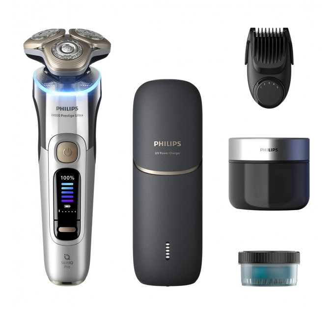 Бритва електр. Philips Series i9000 Prestige Ultra, бритв.головок-3, Li-Ion, сух.+волог., індикатор заряду, твердий чохол, хром