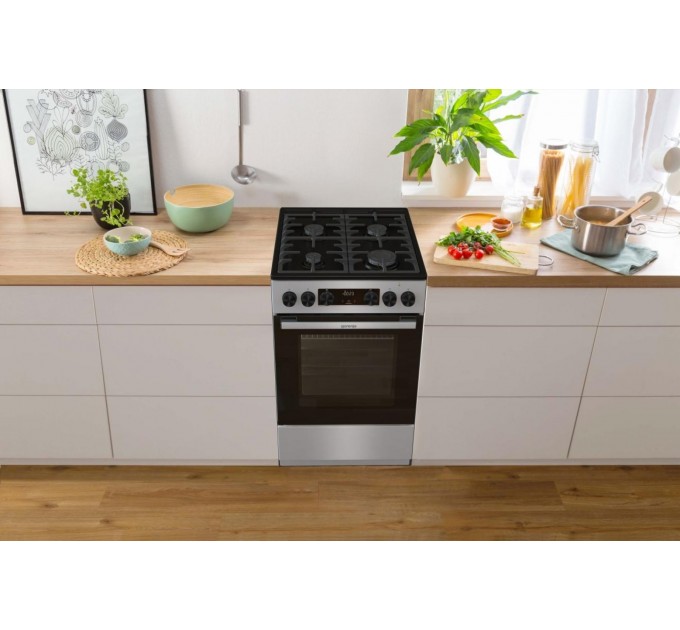 Плита Gorenje комби, 70л, 50x60см, дисплей, чугун, нерж