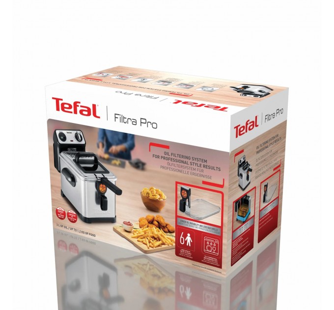 Фритюрниця Tefal Filtra Pro, 2400Вт, ємність-3л, механічне керув., від 150°C до 190°C нержавіюча сталь, черный