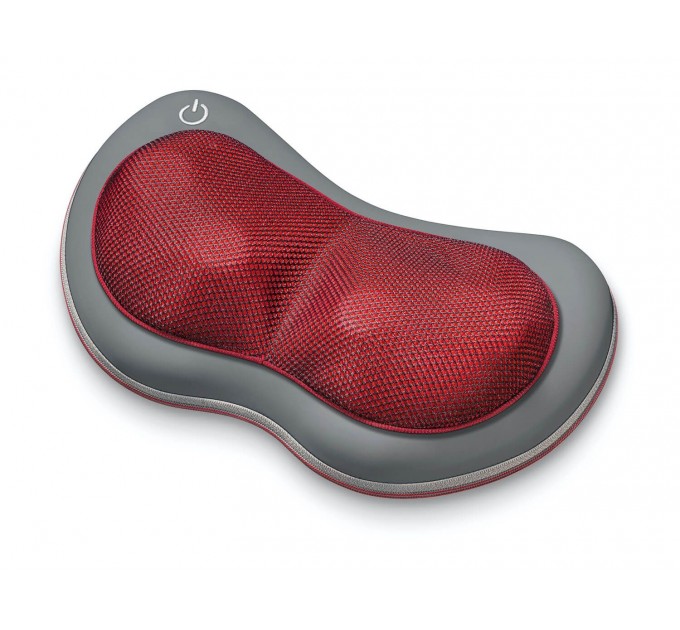Массажная подушка Beurer для плеч, шеи, спины и ног, от сети, 4 головки шиацу, подогрев, автооткл., красно-серый